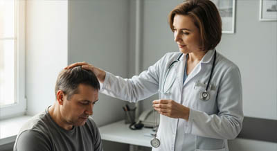 Врач осуществляет гипноз пациента от зависимости